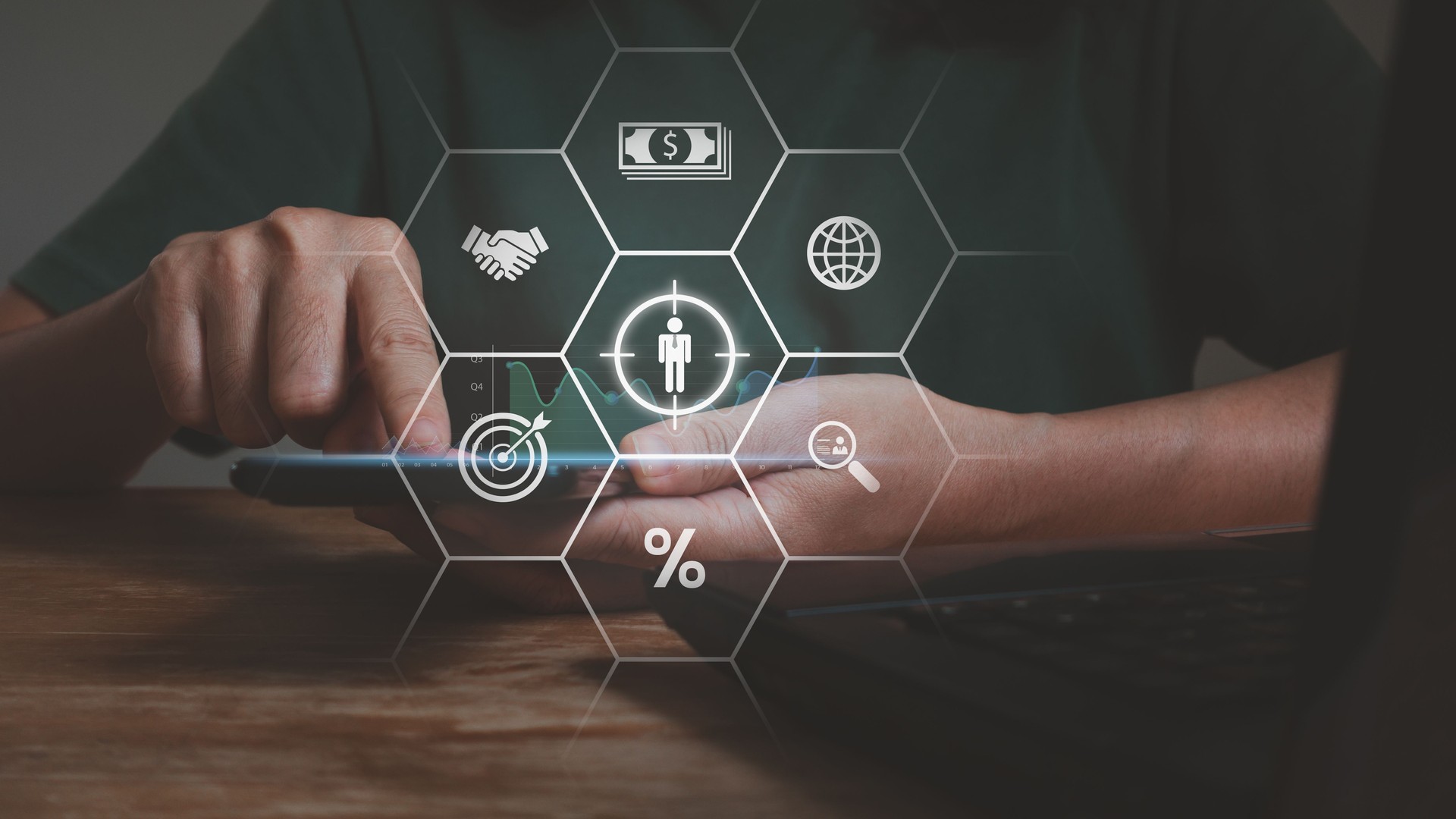 Target customer, buyer persona, client behavior concept. Marketing plans and consumer-centric strategies, brand retention contextual, Business person working on computer to research potential audience